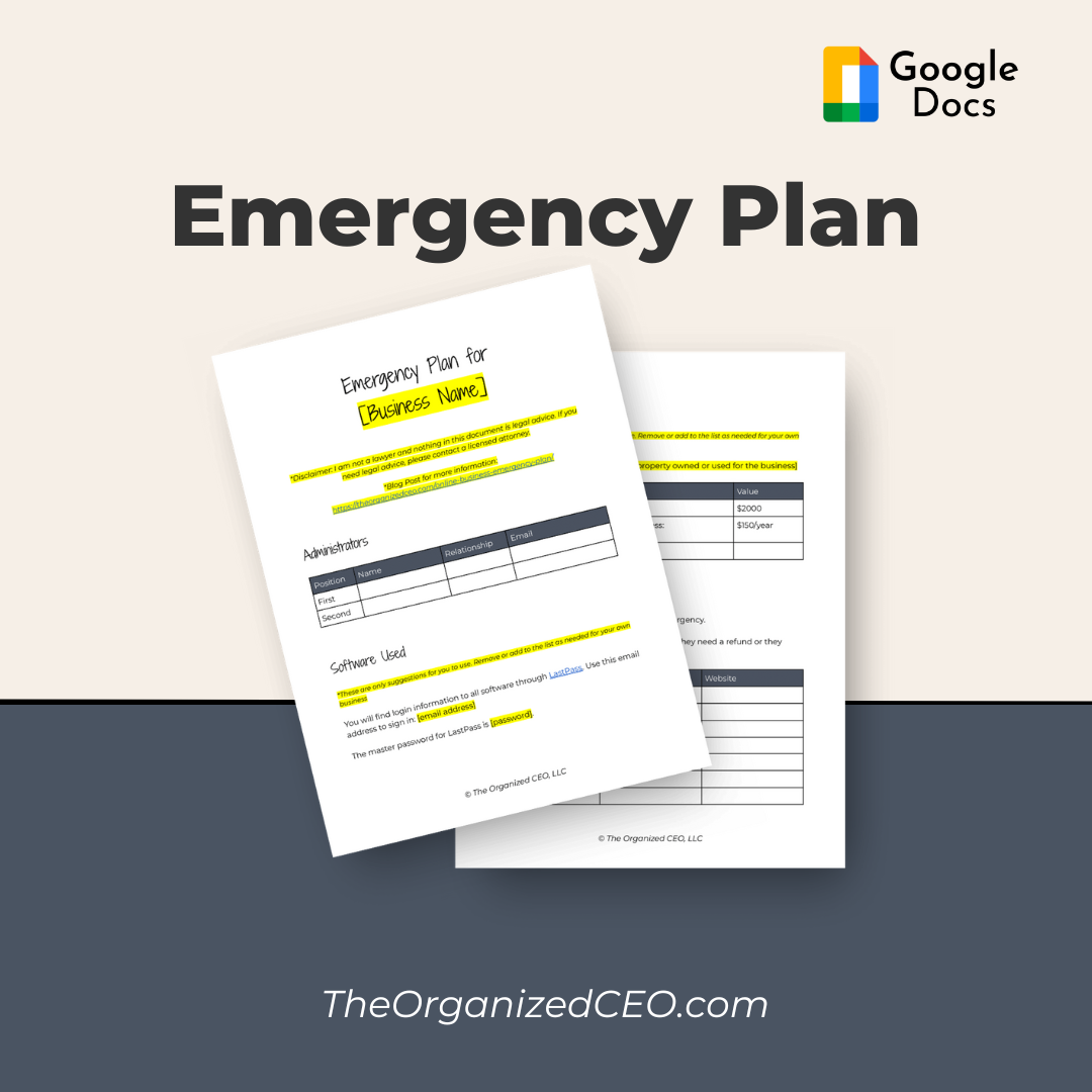 Business Emergency Plan - Google Doc Template
